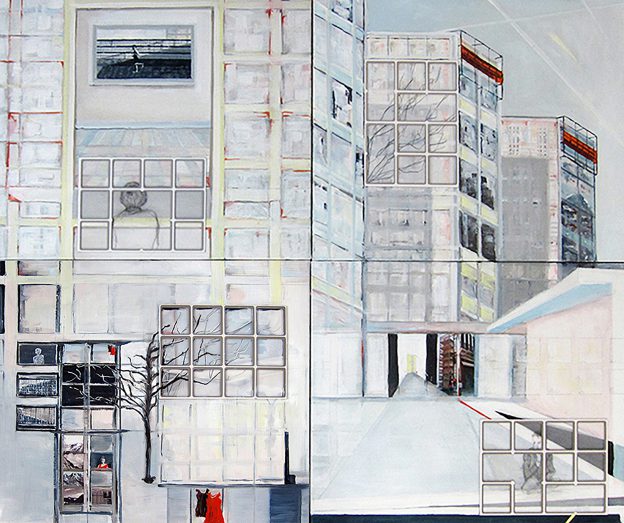 Meet you on the rooftop (combined), oil on canvas,100x120cm, 2012