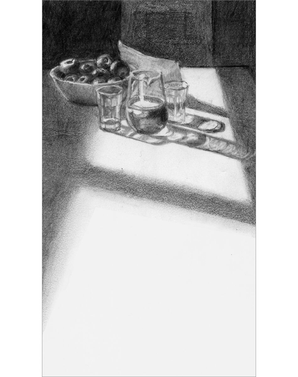 Table, pencil on stone paper, 15x8 cm