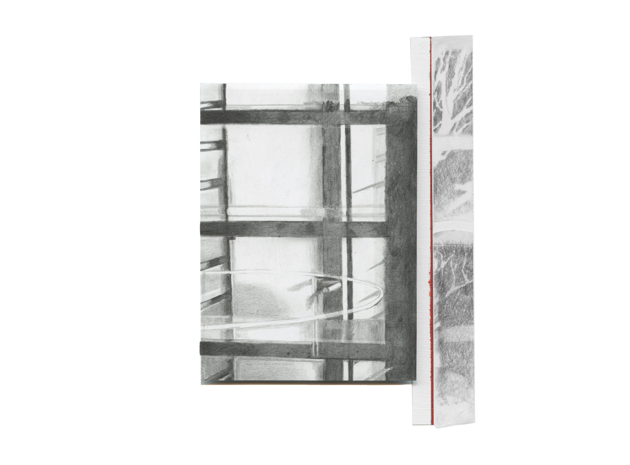 DOOR,  potlood, tape, acryl op papier, 18x31cm 2023                               G 124