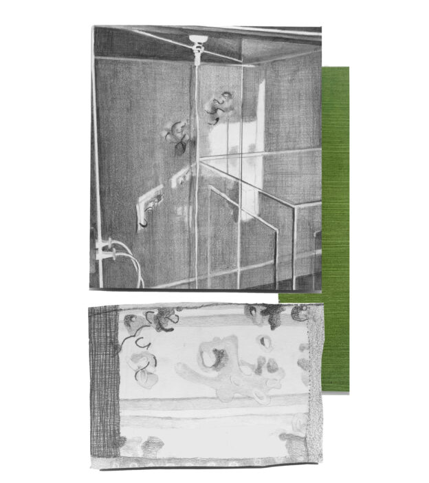 donderdag 15:14 u., pencil and acrylcc paint on paper, 25x15 cm, 2023