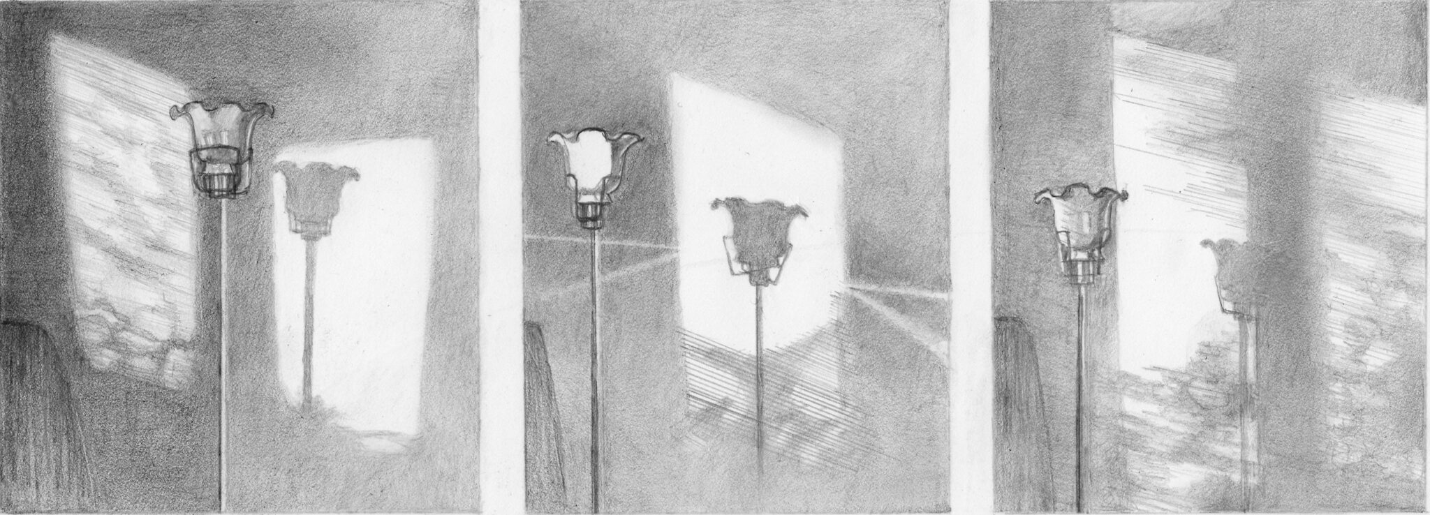 TIME MOVING donderdag 17:04 17:22 17:36, pencil on paper, 3x 9,5x8cm 2022