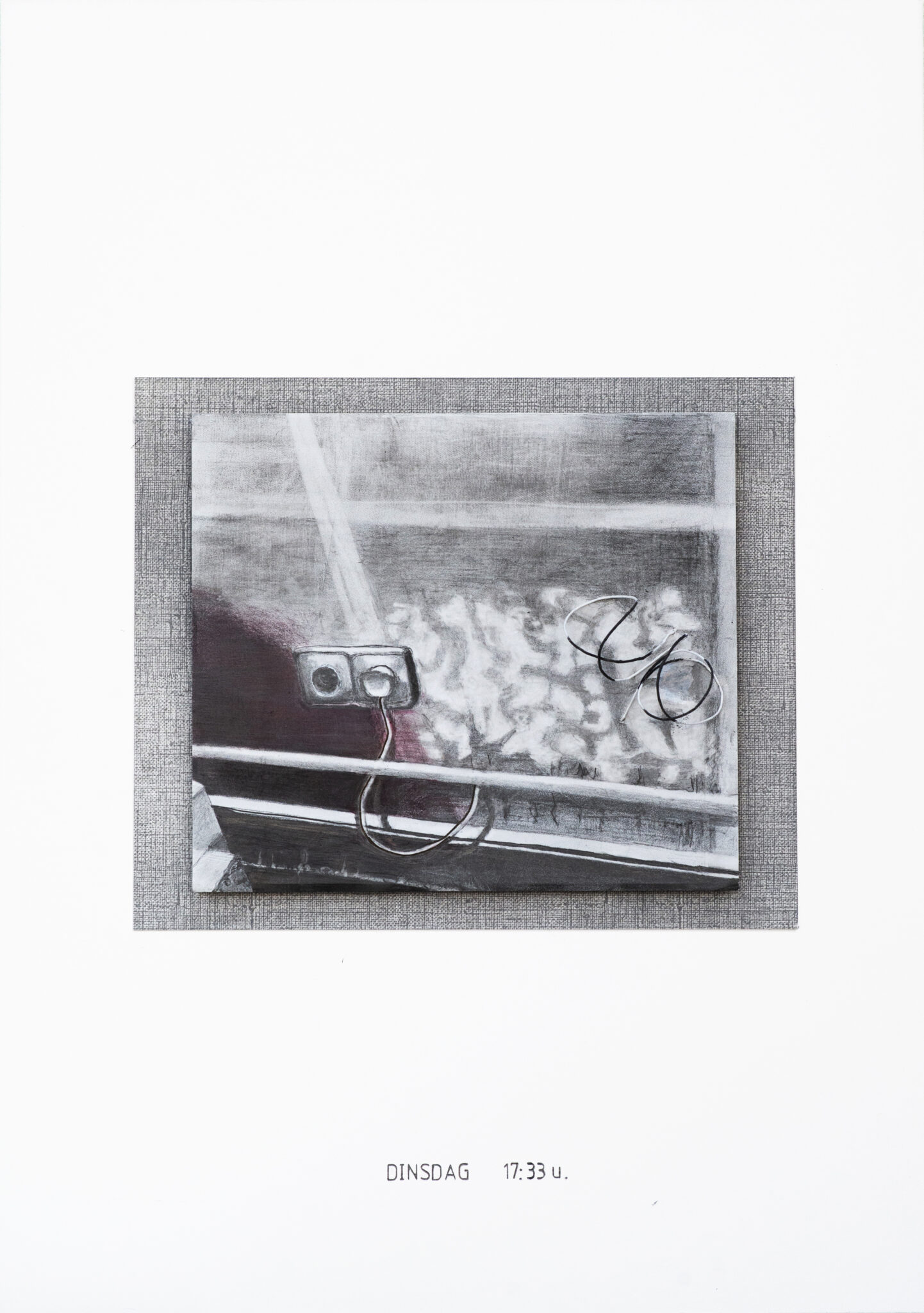 LACEWORK;  (kleur)potlood op stonepaper op foam op museumkarton, draad, collage, 29,3x41,7 cm, 2024
