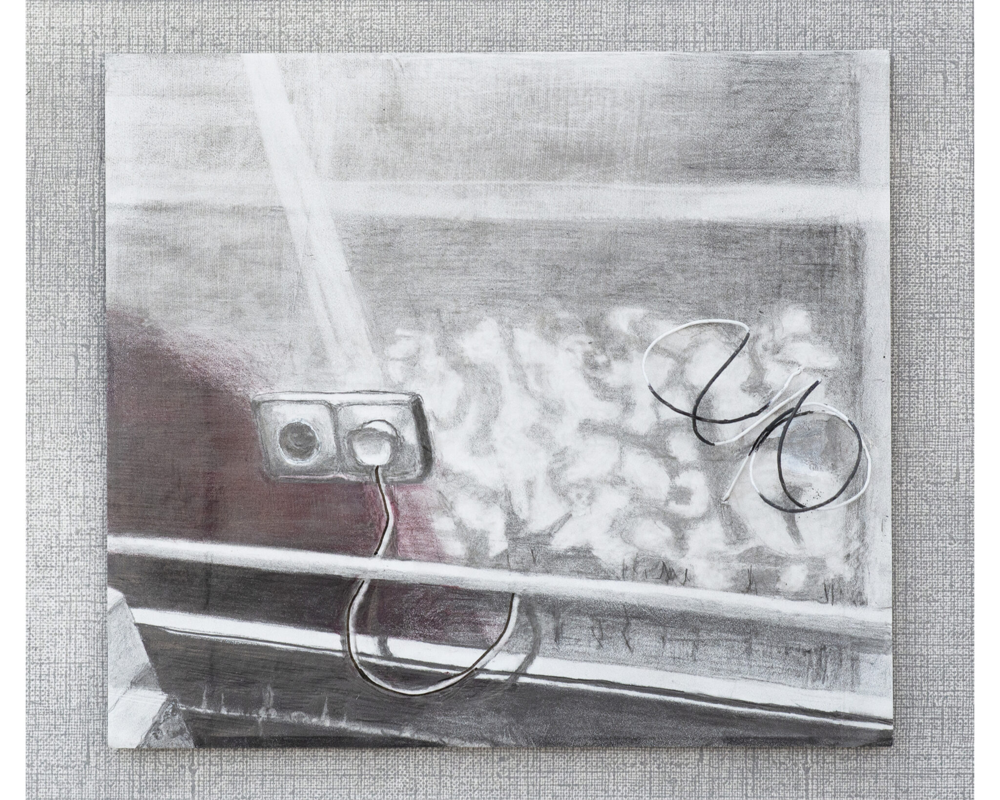 LACEWORK; (colour)pencil on stone paper on foam on cardboard threads, collage, 18x20 cm. 2024