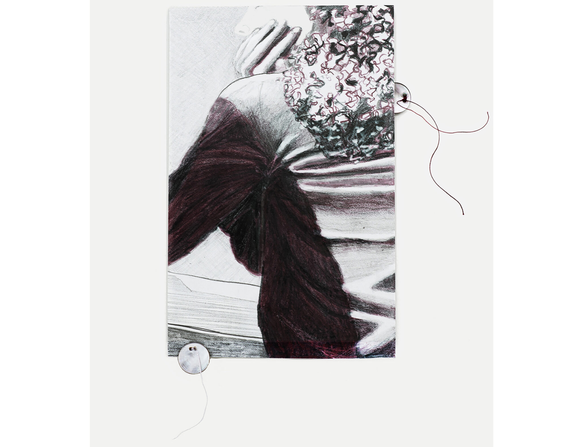 FOLDS, (colour)pencil on stone paper, 15,5x9,5 cm. On foam on cardboard carrier, 42x29,7 cm. 2024