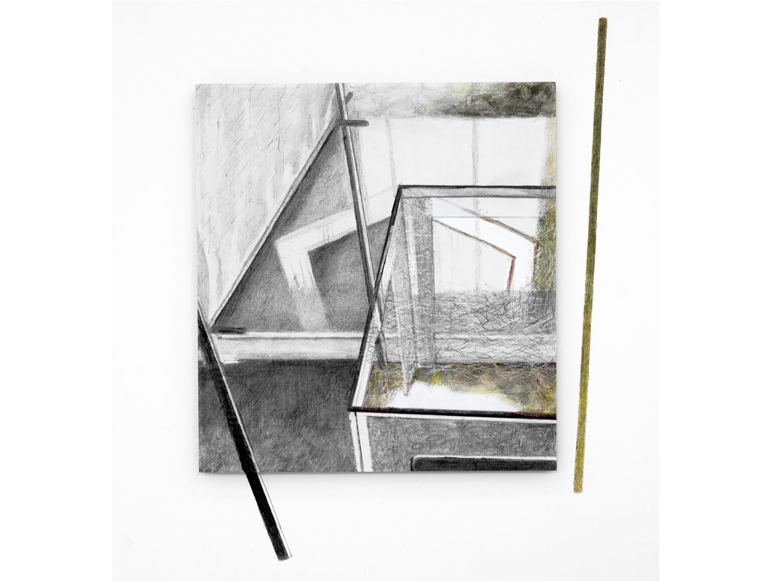 PERSPEX TABLE 2a, (color)pencil on stonepaper, 21x19cm, 2025 