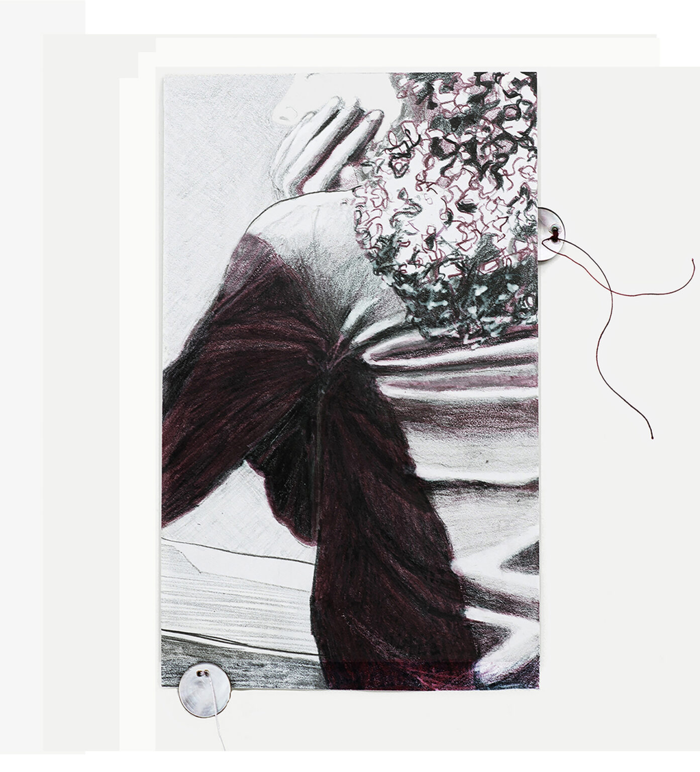 FOLDS, (colour)pencil on stone paper, 15,5x9,5 cm. On foam on cardboard carrier, 42x29,7 cm. 2024