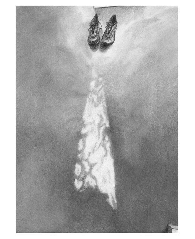 HALL, pencil on panpastel on paper, 21x15cm 2023