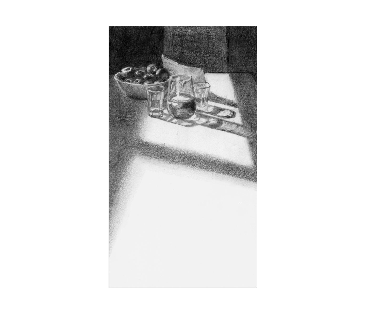 TABLE, pencil on stone paper on foam on board 15x18 cm, 2023